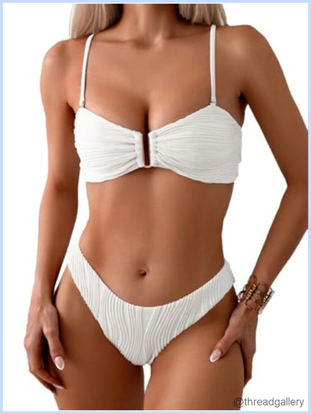 Women's Ribbed Bikini Set Adjustable Spaghetti Straps Push Up Two Piece Swimsuit